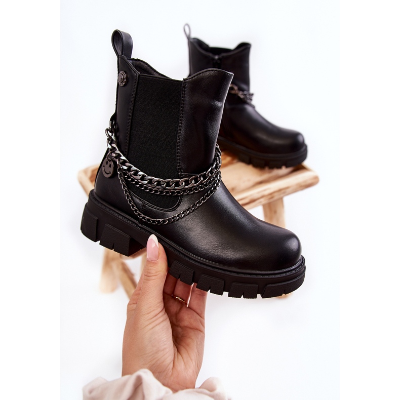 Vinceza Bottes en cuir isolées pour enfants Noir Lise 2