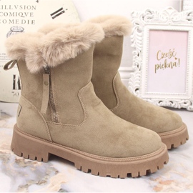Bottines pour femmes en daim Vinceza avec fourrure beige 5