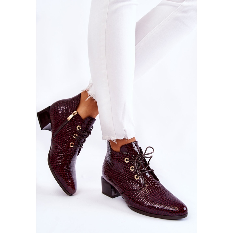 Vinceza Bottines Femme Motif Croco Bordeaux Farrah rouge 2