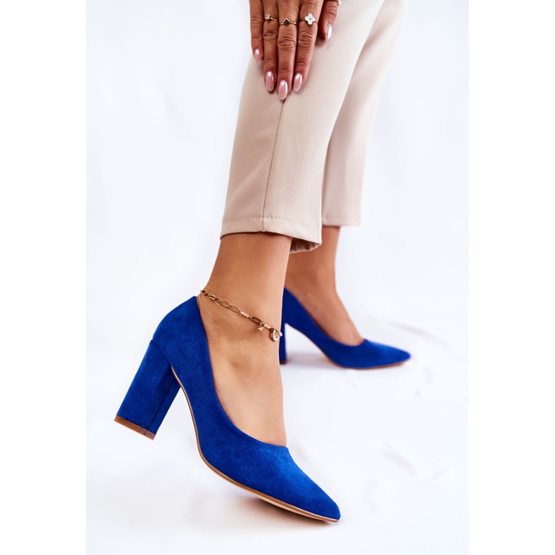 PS1 Escarpins en daim classiques sur un talon bleu Kendra 2