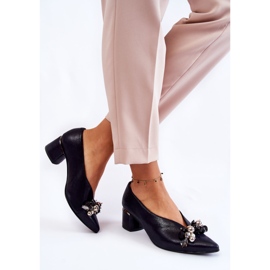 Escarpins En Cuir Avec Décoration Laura Messi 2487 Bleu Marine 1