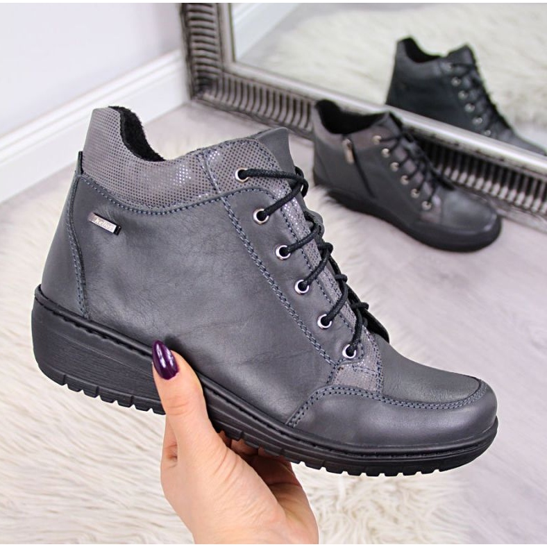 Bottes en cuir avec semelle compensée isolée Helios W H524A gris 1