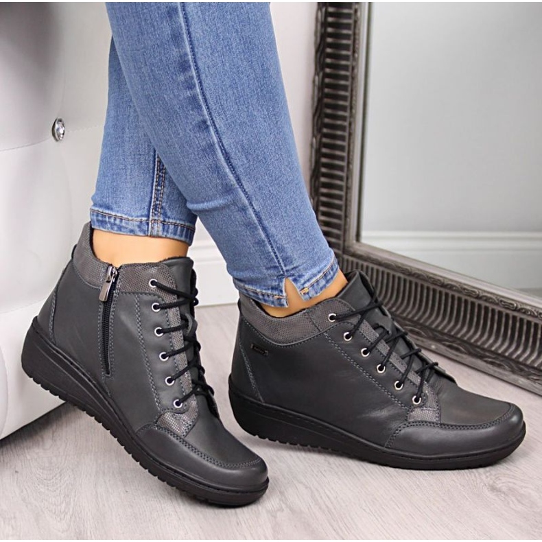 Bottes en cuir avec semelle compensée isolée Helios W H524A gris 2