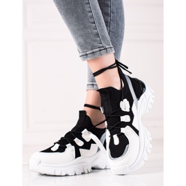 TRENDI Baskets à lacets confortables blanche le noir 1