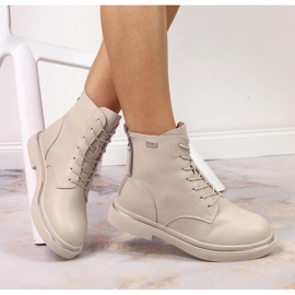 Bottes à lacets en cuir avec fermeture éclair, isolées beige Goe II2N4015 1