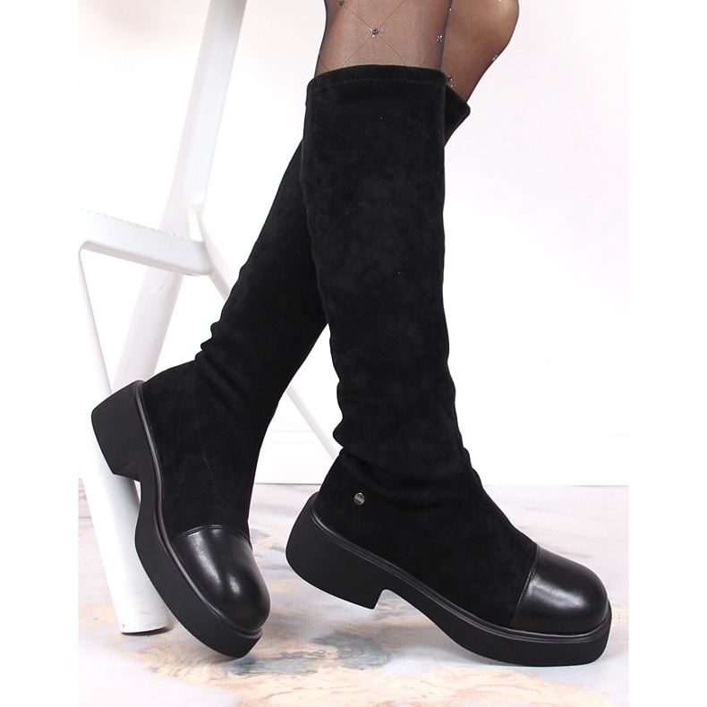 Bottes à enfiler pour femmes en cuir noir Goe KK2N4058 1