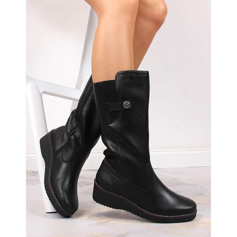 Bottes en cuir confortables isolées avec de la laine de mouton Rieker Y4655-00 noir 1