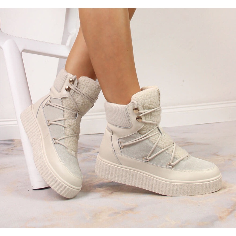 Boots à lacets en cuir sur plateforme Laura La.Fi beige clair 1