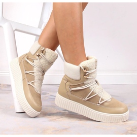 Boots à lacets en cuir sur plateforme beige Laura La.Fi 1