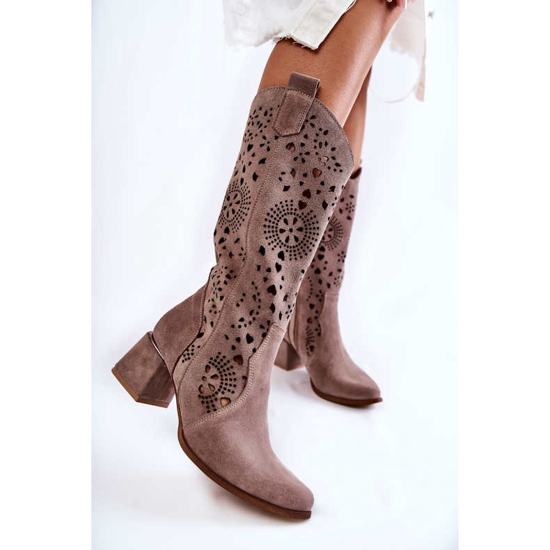 Bottes ajourées en daim Lewski Shoes 3171 Cappucino brun 1