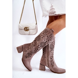 Bottes ajourées en daim Lewski Shoes 3171 Cappucino brun 2
