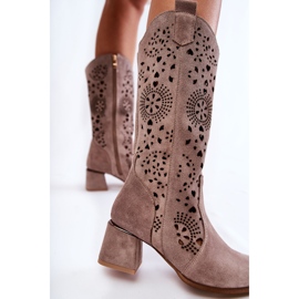 Bottes ajourées en daim Lewski Shoes 3171 Cappucino brun 4