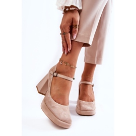 PA2 Escarpins En Daim Sur Un Talon Épais Beige Tina 1