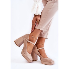 PA2 Escarpins En Daim Sur Un Talon Épais Beige Tina 2