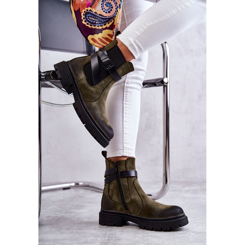 FE1 Bottes Chaudes Femme Bottines Jodhpur Avec Ceinture Vert Jose M619 4