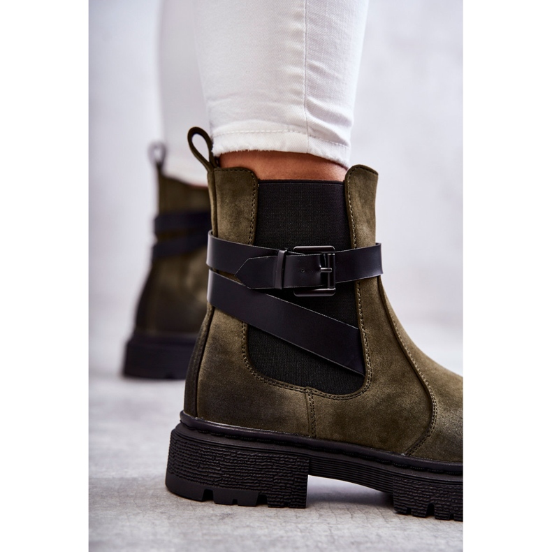 FE1 Bottes Chaudes Femme Bottines Jodhpur Avec Ceinture Vert Jose M619 1