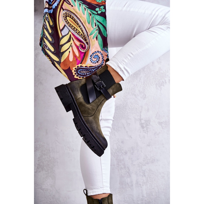 FE1 Bottes Chaudes Femme Bottines Jodhpur Avec Ceinture Vert Jose M619 3