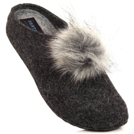 Chaussons gris confortables avec pompon Panto Fino W INT1767A noir 1
