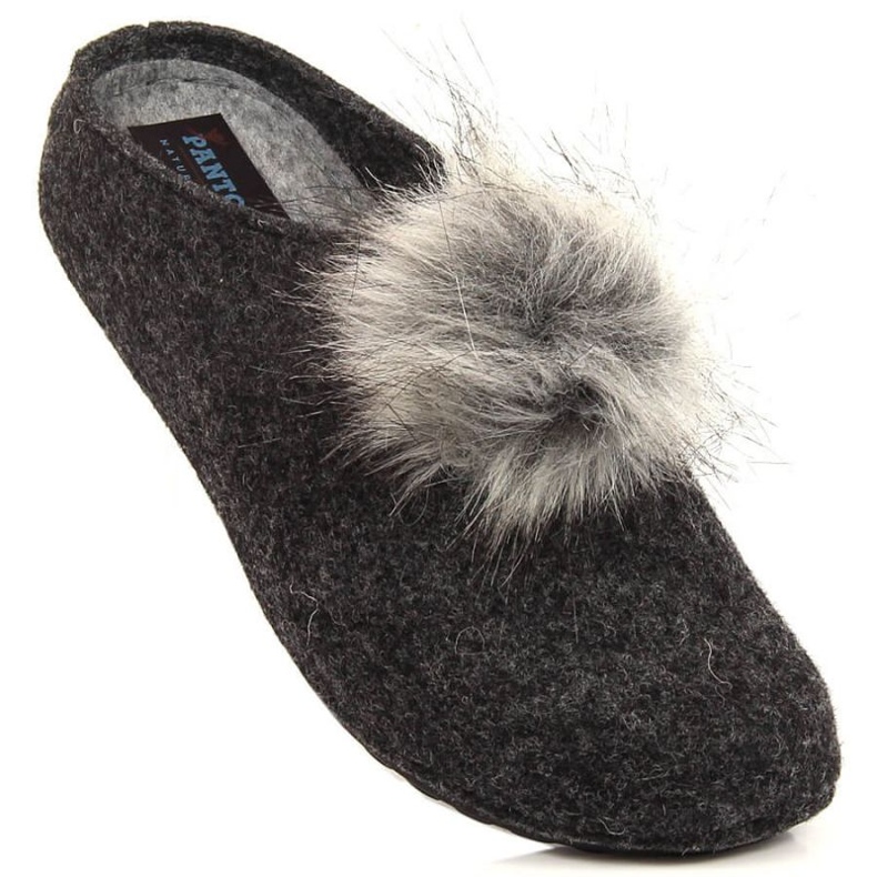 Chaussons gris confortables avec pompon Panto Fino W INT1767A noir 1