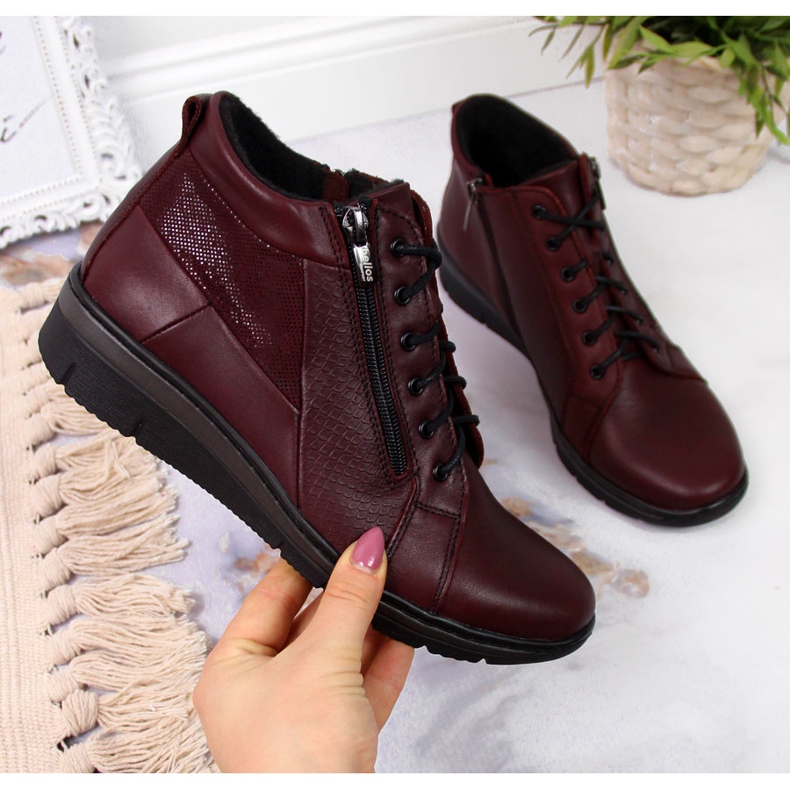 Bottes femme en cuir à talon compensé Helios 567 rouge 2