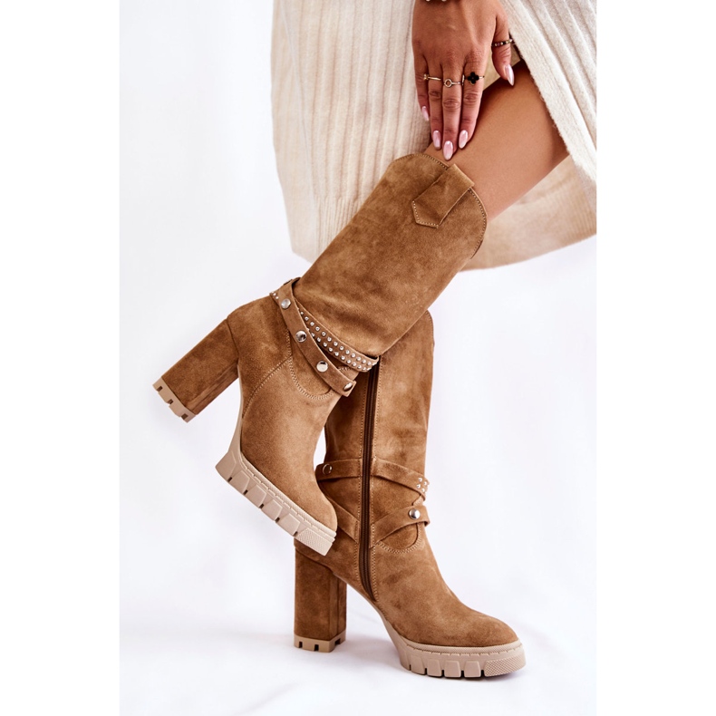 Bottes hautes pour femmes à talon haut Lewski Shoes 3246 Beige brun 2 Bottes hautes pour femmes à talon haut Lewski Shoes 3246 Beige brun 2