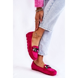 PS1 Mocassins femme en daim avec décorations Fuchsia Janetta rose 2