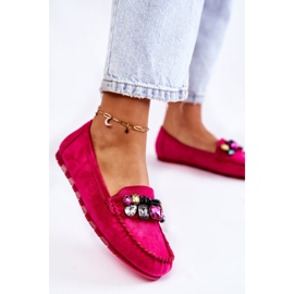 PS1 Mocassins femme en daim avec décorations Fuchsia Janetta rose 3
