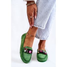 PS1 Mocassins femme en daim avec décorations Janetta vertes 1