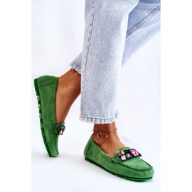 PS1 Mocassins femme en daim avec décorations Janetta vertes 3