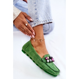 PS1 Mocassins femme en daim avec décorations Janetta vertes 4