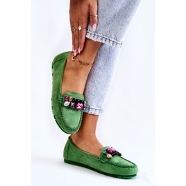 PS1 Mocassins femme en daim avec décorations Janetta vertes 5