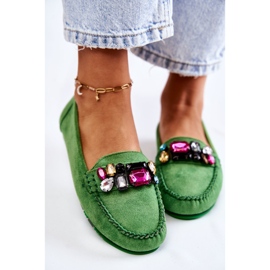 PS1 Mocassins femme en daim avec décorations Janetta vertes 2