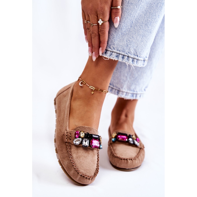 PS1 Mocassins en daim pour femmes avec décorations Janetta Beige 1