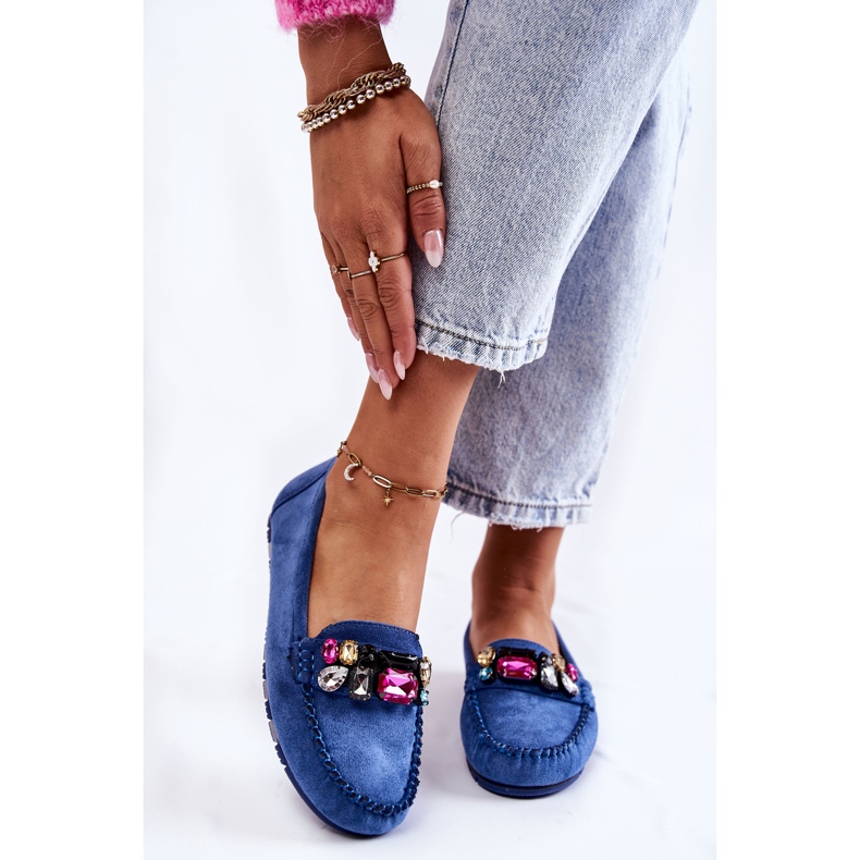PS1 Mocassins en daim pour femmes avec ornements Janetta bleus 1
