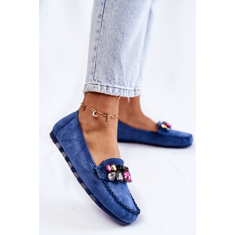 PS1 Mocassins en daim pour femmes avec ornements Janetta bleus 2