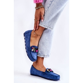 PS1 Mocassins en daim pour femmes avec ornements Janetta bleus 3