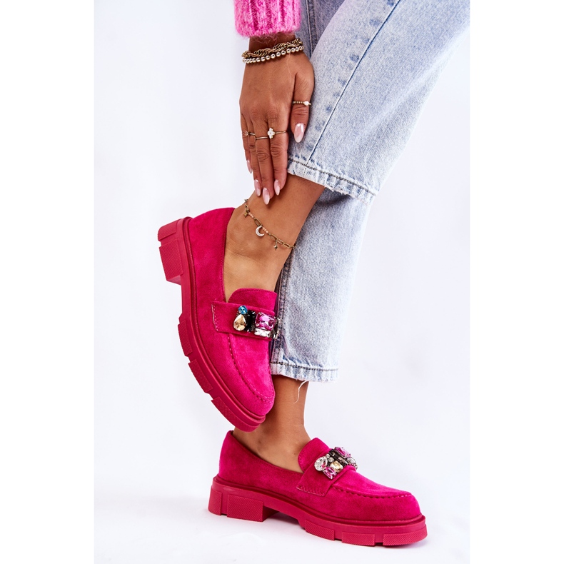 PS1 Mocassins pour femme en daim avec décoration Karlott fuchsia rose 2