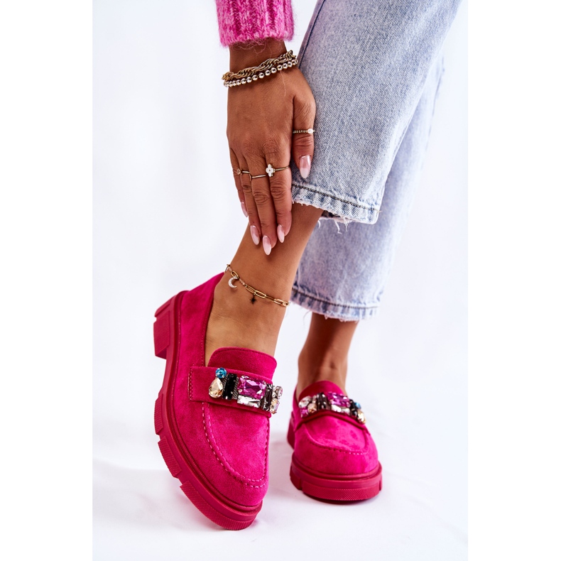 PS1 Mocassins pour femme en daim avec décoration Karlott fuchsia rose 1