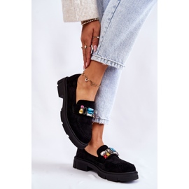 PS1 Mocassins Femme En Daim Avec Décoration Noir Karlott 2