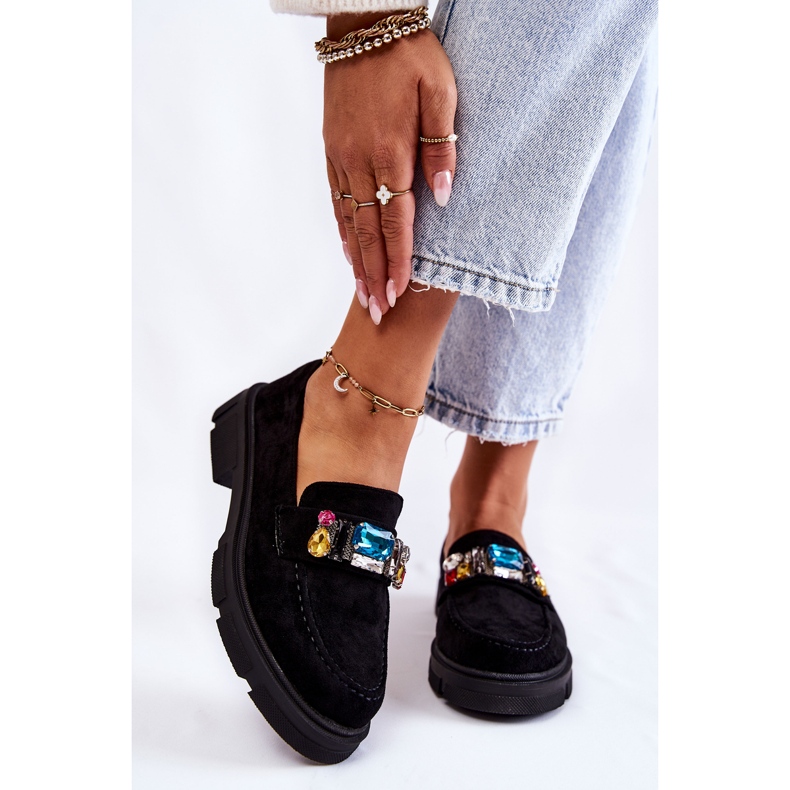 PS1 Mocassins Femme En Daim Avec Décoration Noir Karlott 1