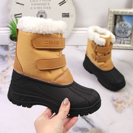Bottes de neige pour enfants avec velcro isolé camel Big Star KK374237 le noir jaune 1