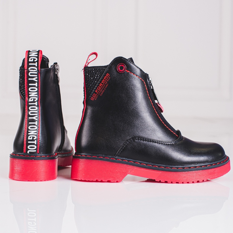 Boots fille noires sur semelle Shelovet rose 1