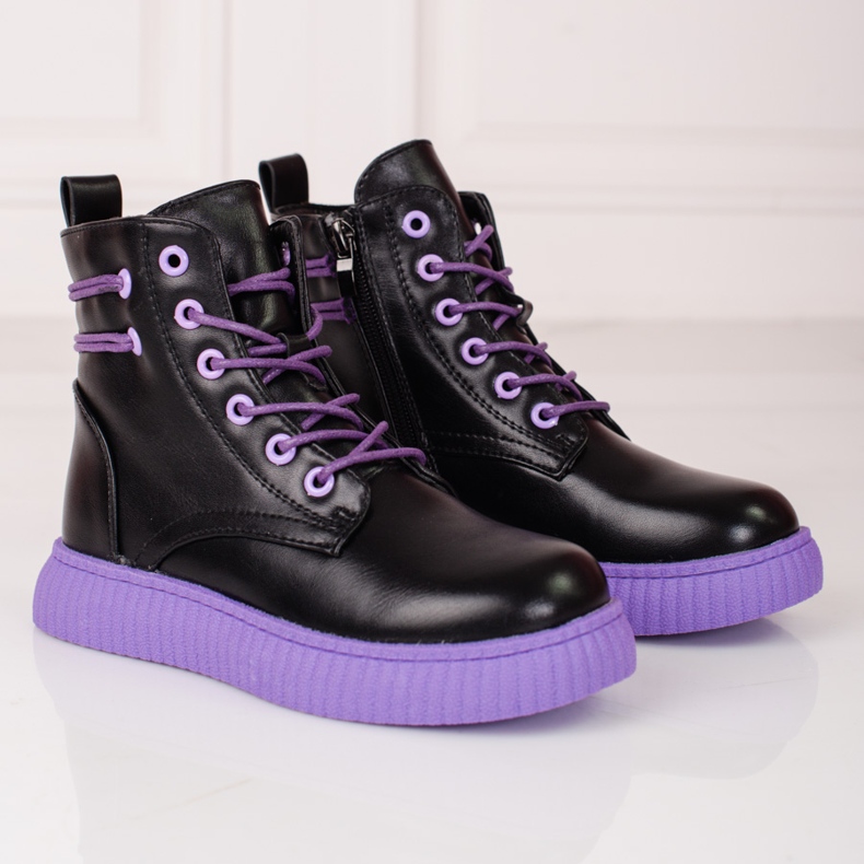 Bottines noires pour fille sur plateforme Shelovet violette le noir 1