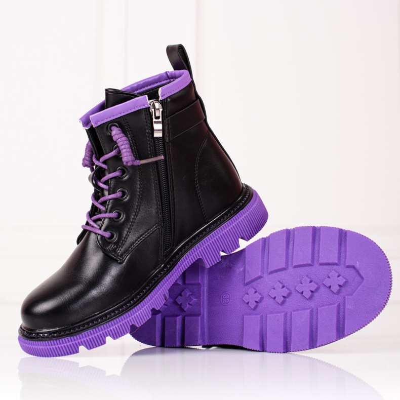 Bottines fille Shelovet noires à semelles violettes 2