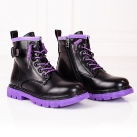 Bottines fille Shelovet noires à semelles violettes le noir 1 Bottines fille Shelovet noires à semelles violettes le noir 1