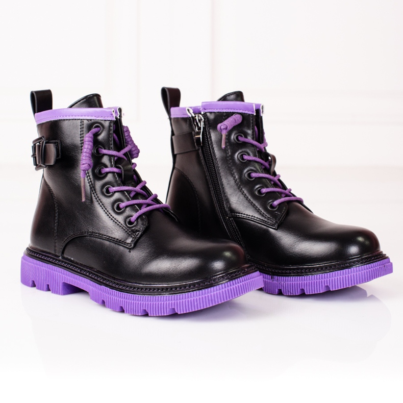 Bottines fille Shelovet noires à semelles violettes le noir 1 Bottines fille Shelovet noires à semelles violettes le noir 1