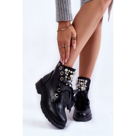 Bottes pour femmes avec perles, ruban Perla chaud le noir 1