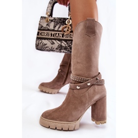 Bottes hautes pour femmes à talon haut Lewski Shoes 3246 Cappucino beige 2