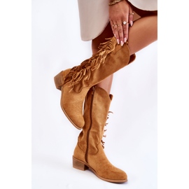 PG2 Santiags Femme Daim À Franges Camel Haddy brun 3