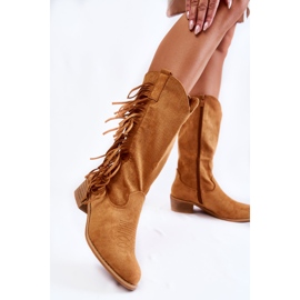 PG2 Santiags Femme Daim À Franges Camel Haddy brun 2